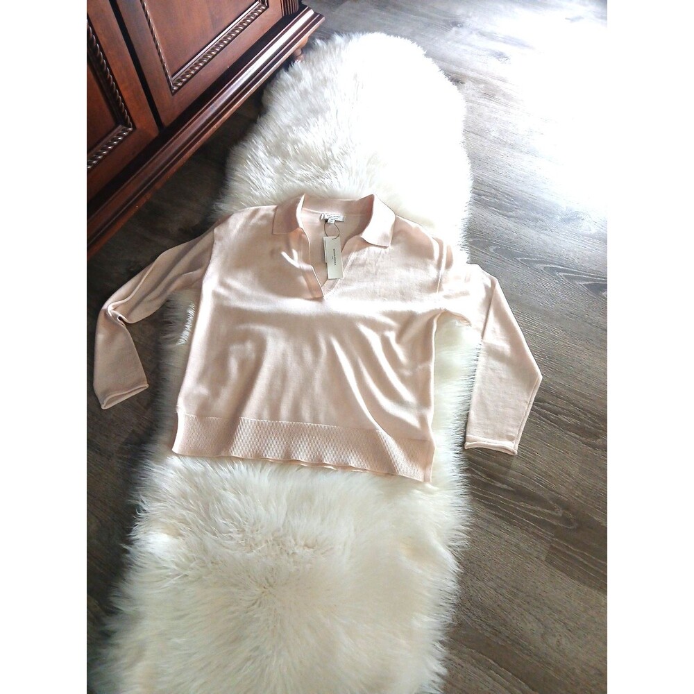 NWT Banana Republic Women's M Bella Merino Wool Polo Sweater Light Pink - Picture 8 of 11